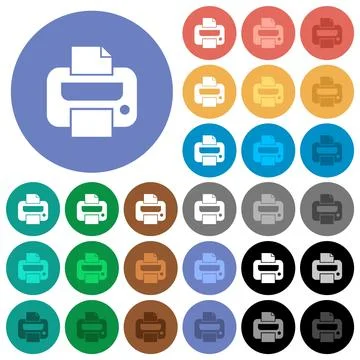 Printer solid round flat multi colored icons Stock Illustration