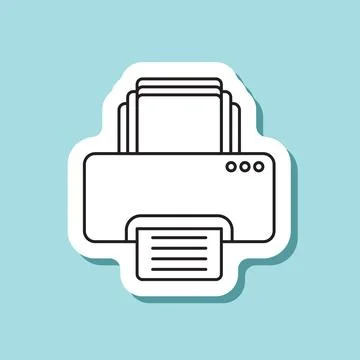 Printer sticker icon in flat linear style. Office machine vector illustrati.. Illustrazione stock