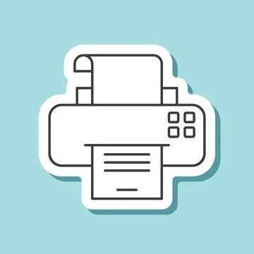 Printer sticker icon in flat linear style. Office machine vector illustrati.. Stock Illustration