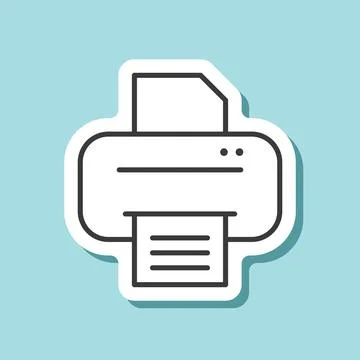 Printer sticker icon in flat linear style. Office machine vector illustrati.. Illustrazione stock