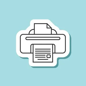 Printer sticker icon in flat linear style. Office machine vector illustrati.. Illustrazione stock