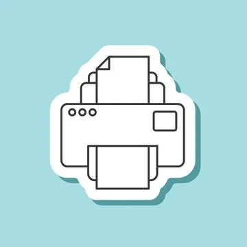 Printer sticker icon in flat linear style. Office machine vector illustrati.. Illustrazione stock