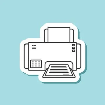 Printer sticker icon in flat linear style. Office machine vector illustrati.. Stock Illustration