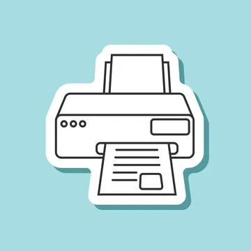 Printer sticker icon in flat linear style. Office machine vector illustrati.. Illustrazione stock