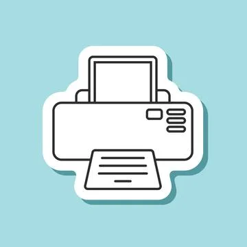 Printer sticker icon in flat linear style. Office machine vector illustrati.. Stock Illustration