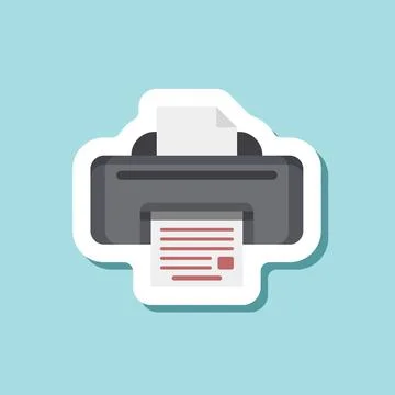 Printer sticker icon in flat style. Office machine vector illustration on i.. Illustrazione stock
