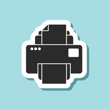 Printer sticker icon in flat style. Office machine vector illustration on i.. Illustrazione stock