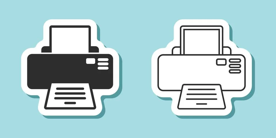 Printer sticker icon in flat style. Office machine vector illustration on i.. Stock Illustration