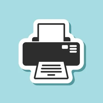 Printer sticker icon in flat style. Office machine vector illustration on i.. Illustrazione stock