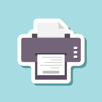 Printer sticker icon in flat style. Office machine vector illustration on i.. Illustrazione stock