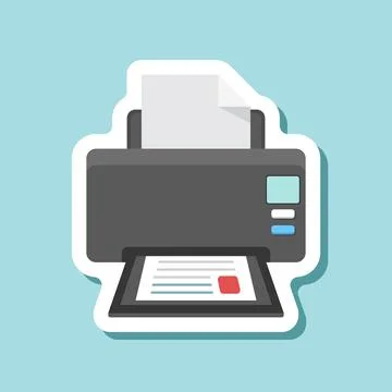 Printer sticker icon in flat style. Office machine vector illustration on i.. Stock Illustration