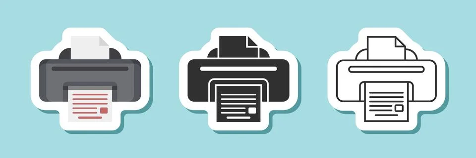 Printer sticker icon set collection in flat style. Office machine vector il.. 스톡 일러스트
