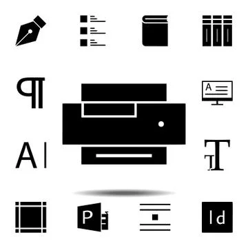 Printer, text icon. Simple glyph, flat vector of Text editor set icons for UI Stock Illustration