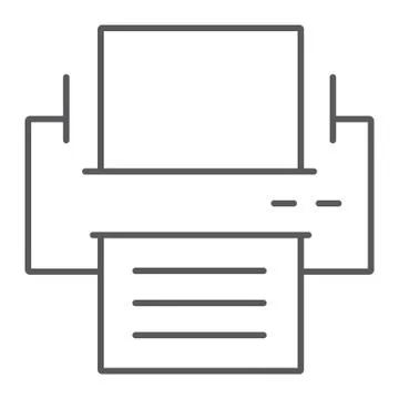 Printer thin line icon, office and work, fax sign 스톡 일러스트