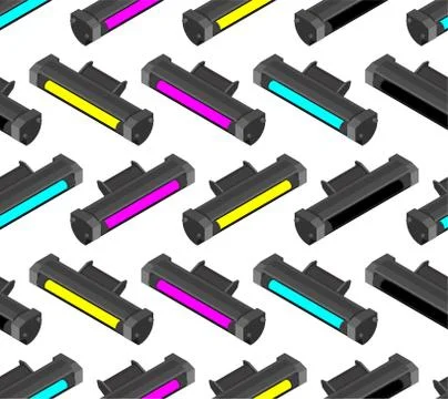 Printer toner cartridge CMYK pattern seamless. Cyan and Magenta. Yellow and K Stock Illustration