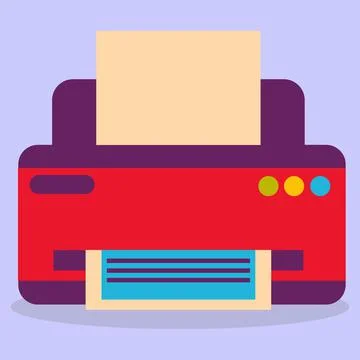 A printer with a vector design of flat-style data document icons. Stock Illustration
