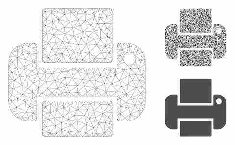 Printer Vector Mesh Carcass Model and Triangle Mosaic Icon Stock Illustration