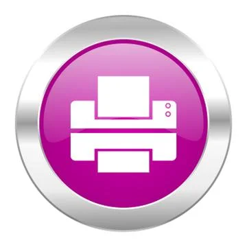 Printer violet circle chrome web icon isolated. Stock Illustration