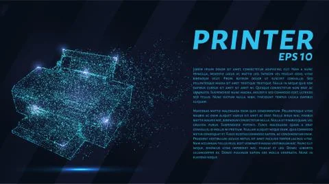 Printer which consists of points. Particles in the form of a printer on a dar Stock Illustration