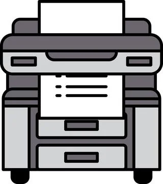 A printer with a white sheet of paper in front of it Illustrazione stock