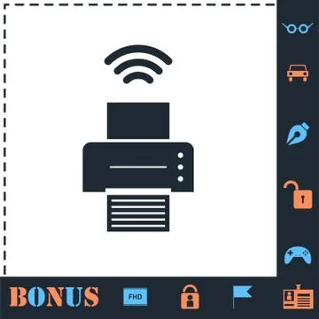 Printer with wi-fi connection icon flat Stock Illustration