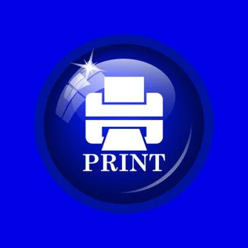 Printer with word PRINT icon. Internet button on blue background. . Stock Illustration