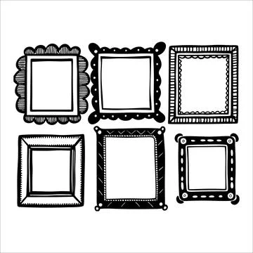 PrintHand-Drawn Square Frames Set – Decorative Borders, Stock Illustration
