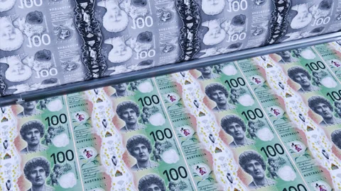 Printing 100 Australia Dollar Banknotes 4 Stock Footage 314716952