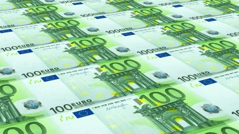 Printing 100 Euro money paper cash banknotes on print machine. Stock Footage
