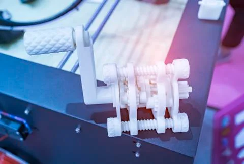 Printing 3D printer gear printed model plastic Stock Photos