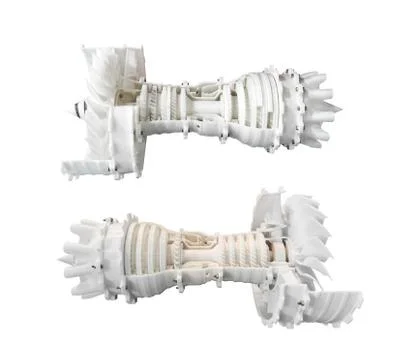Printing 3D printer jet engine printed model plastic isolated on white Stock Photos