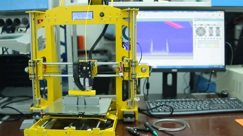 Printing on a 3D printer layout.Overall plan Stock Footage 84785178