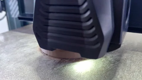 Printing Brown Cylinder 3D Printer Close Up Headlight Turned On Stock Footage 294679470