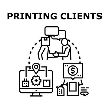 Printing clients interacting with custom merchandise services Stock Illustration