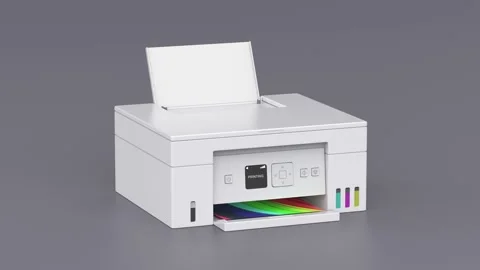 Printing a colorful image with a all-in-one inkjet color printer Stock Footage 305747418