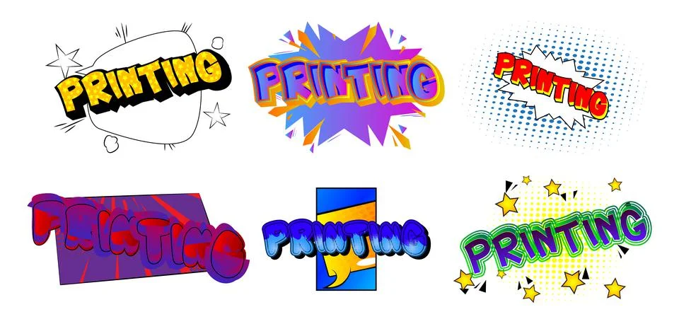 Printing. Comic book word text on abstract comics background. Retro pop art s イラスト素材