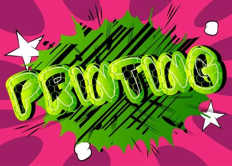 Printing. Comic book word text on abstract comics background. Retro pop art s イラスト素材