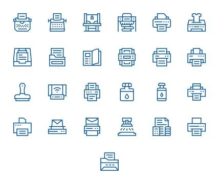 Printing Comprehensive Vector Bundle with 25 Display Perfect Regular Line 2.. 스톡 일러스트