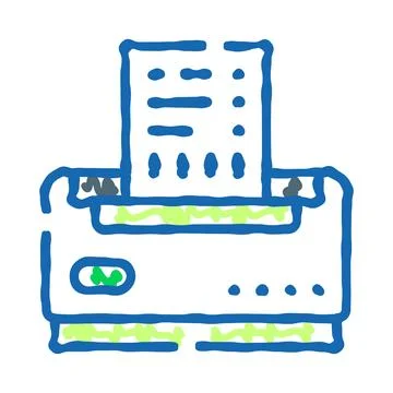 Printing document from office equipment doodle line drawing Stockillustratie