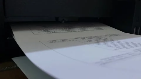 Printing document paper with laser printer close up. Видео 289881079