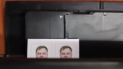 Printing documents on printer. Photo studio service - creating photos passpor Stock Footage 321131353