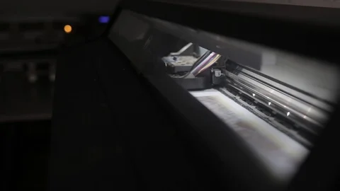Printing head creates image on paper in machine. printer for printing large form Stock-Footage 98859298