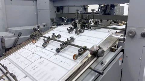 Printing at high speed on offset machine. Stock Footage 280019406