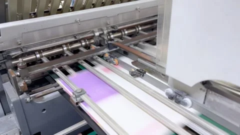 Printing at high speed on offset machine. Stock Footage 280019412