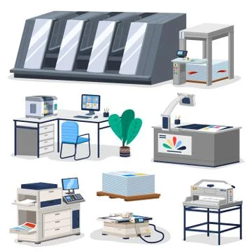 Printing house facility offset production line industrial equipment isolated Stock Illustration