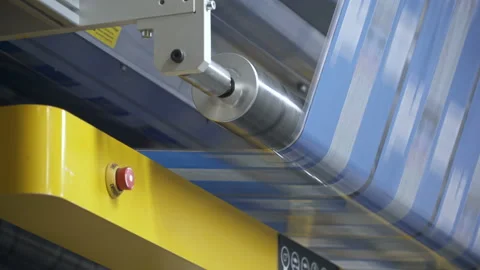 Printing house. Flexo printing. Roller machine prints. Film spins around shaft Stock Footage 196952446