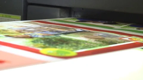 Printing house machine at work. Colors print view Video stock 90990120