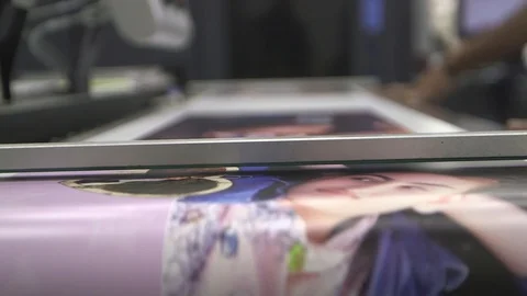 Printing house machine at work. Colors print view running Video stock 90991214