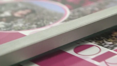 Printing house machine at work. Colors print view close up Stock Footage 90993604