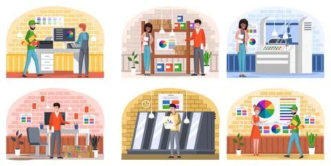 Printing house polygraphy industry composition. Print and polygraphy industry Ilustración de archivo